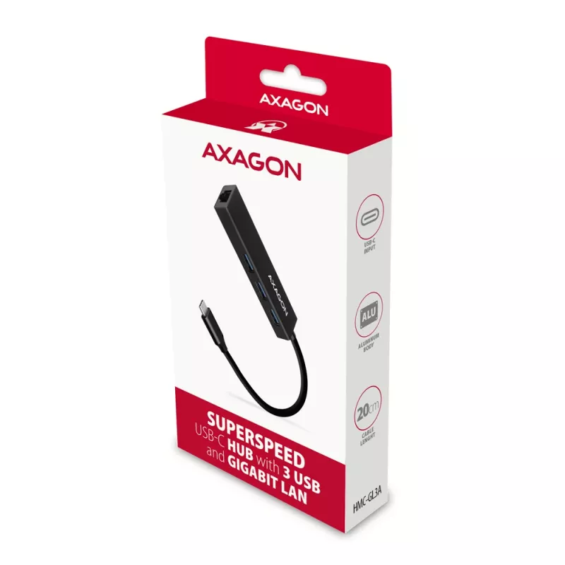 USB-C Hub Axagon HMC-GL3A 3x USB-A Gbit-LAN Μαύρο