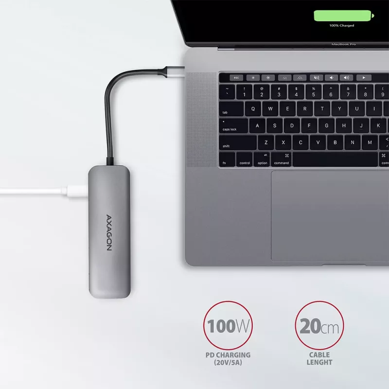 Axagon HMC-5 USB 3.2 Gen 1 Hub, 2x USB-A, HDMI, SD/microSD, PD 100W, καλώδιο USB-C 20 cm