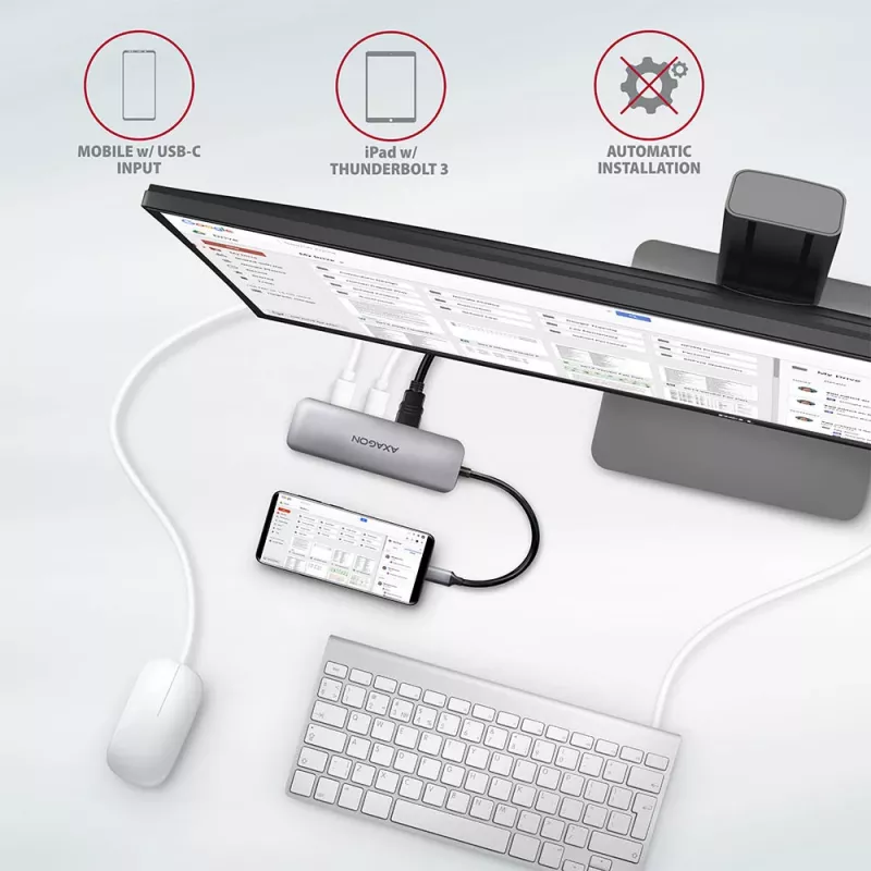 Axagon HMC-5 USB 3.2 Gen 1 Hub, 2x USB-A, HDMI, SD/microSD, PD 100W, καλώδιο USB-C 20 cm