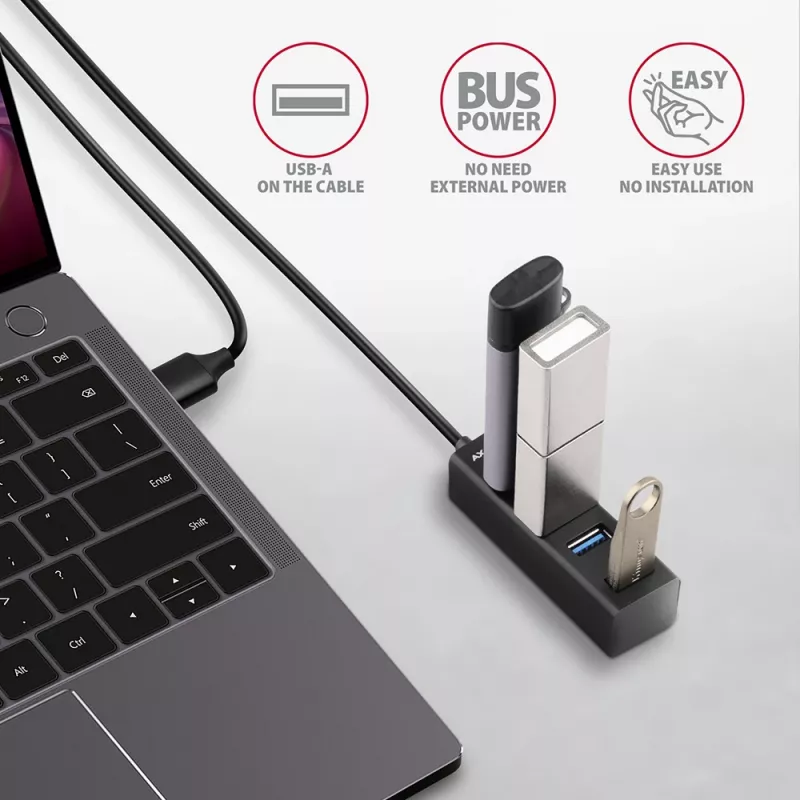 Axagon HUE-M1AL 4x USB 3.2 Gen 1 MINI-Hub, Μεταλλικό, καλώδιο USB-A 1,2 m