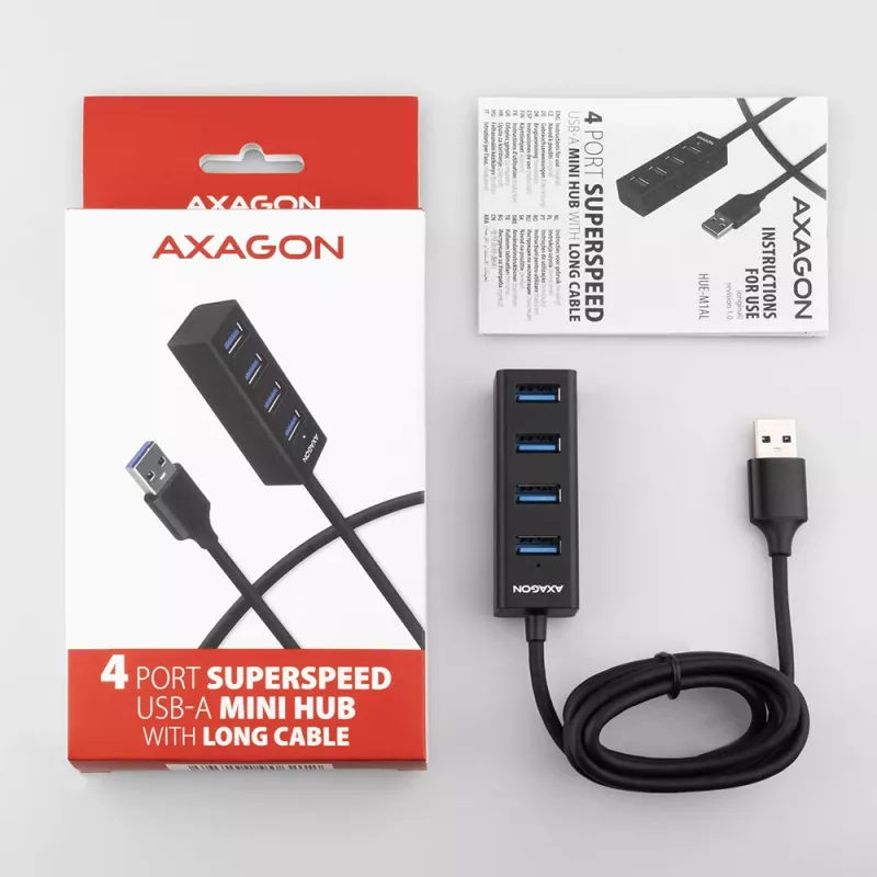 Axagon HUE-M1AL 4x USB 3.2 Gen 1 MINI-Hub, Μεταλλικό, καλώδιο USB-A 1,2 m