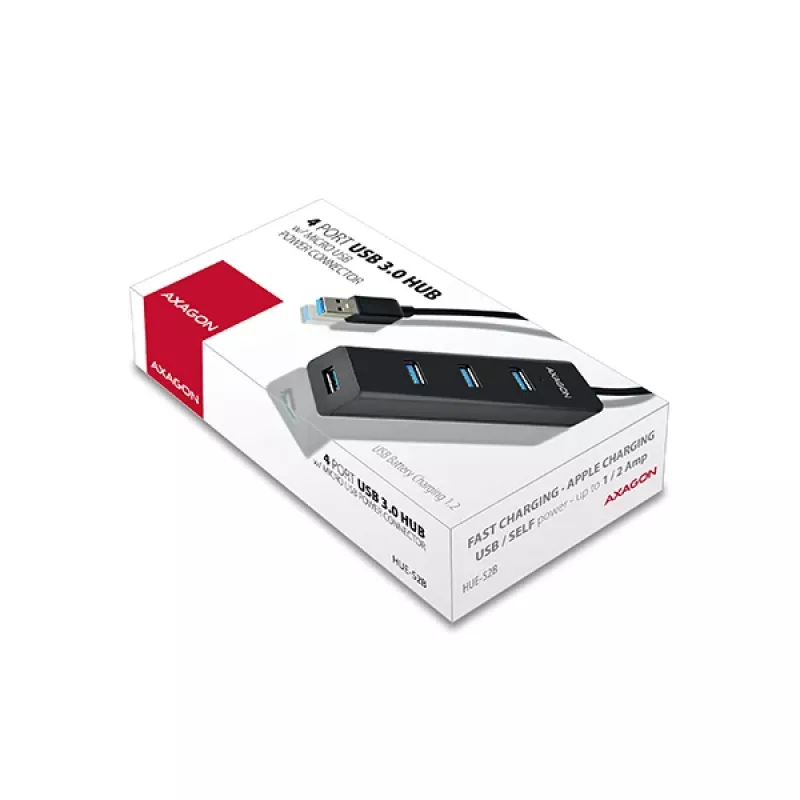Axagon HUE-S2B 4x USB 3.0 CHARGING Hub, τροφοδοσία μέσω Micro-USB