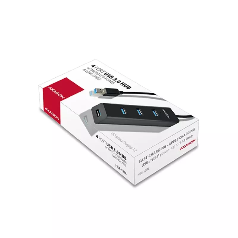 Axagon HUE-S2BL 4x USB 3.0 CHARGING Hub με καλώδιο 1,2 m, τροφοδοσία μέσω Micro-USB