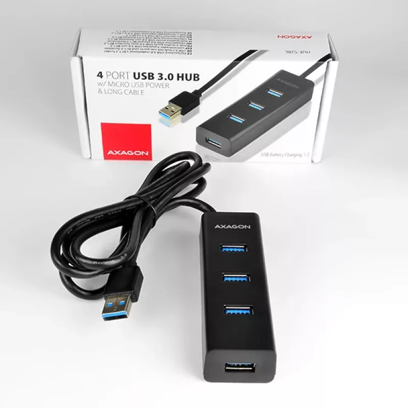 Axagon HUE-S2BL 4x USB 3.0 CHARGING Hub με καλώδιο 1,2 m, τροφοδοσία μέσω Micro-USB