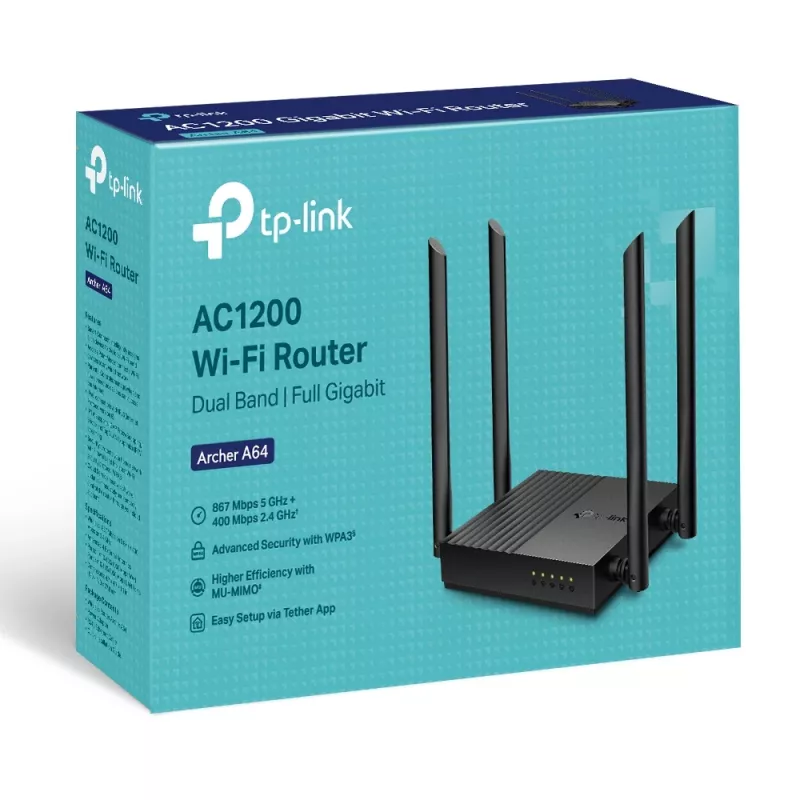 TP-Link ARCHER A64 Ασύρματος Router Gigabit Ethernet Dualband (2,4 GHz / 5 GHz) Μαύρο