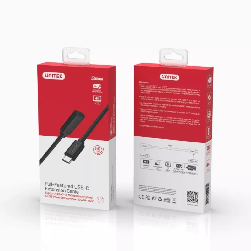 Καλώδιο UNITEK USB-C - USB 3.2 Gen 2 (3.1 Gen 2) - 1 m Μαύρο