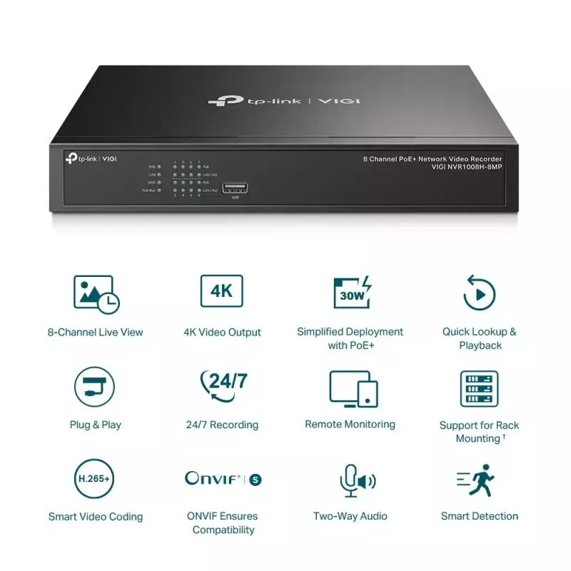 TP-Link VIGI 8-Κανάλι PoE+ Καταγραφικό Βίντεο Δικτύου