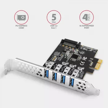 Κάρτα PCIe Axagon PCEU-43RS - 4x θύρα USB 5 Gbps, διπλή τροφοδοσία, Renesas PD720201, SP & LP