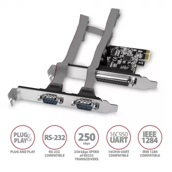 Axagon PCEA-PSN PCIe - 1x παράλληλη & 2x σειριακή θύρα 250 kbps προσαρμογέας με SP & LP