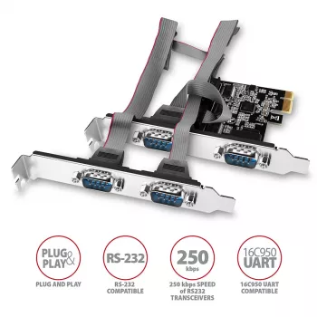 Axagon PCEA-S4N PCIe - 4x σειριακή θύρα 250 kbps προσαρμογέας με SP και LP