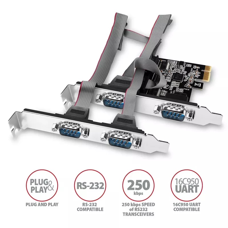 Axagon PCEA-S4N PCIe - 4x σειριακή θύρα 250 kbps προσαρμογέας με SP και LP