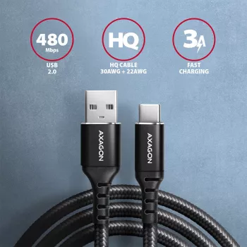 Καλώδιο USB Axagon BUCM-AM20AB 2m USB A USB C Μαύρο