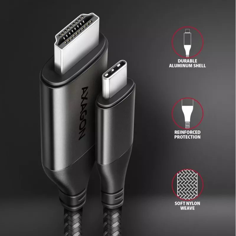 Axagon RVC-HI2MC Καλώδιο USB-C -> HDMI 2.0a 1,8m, 4K/60Hz HDR10