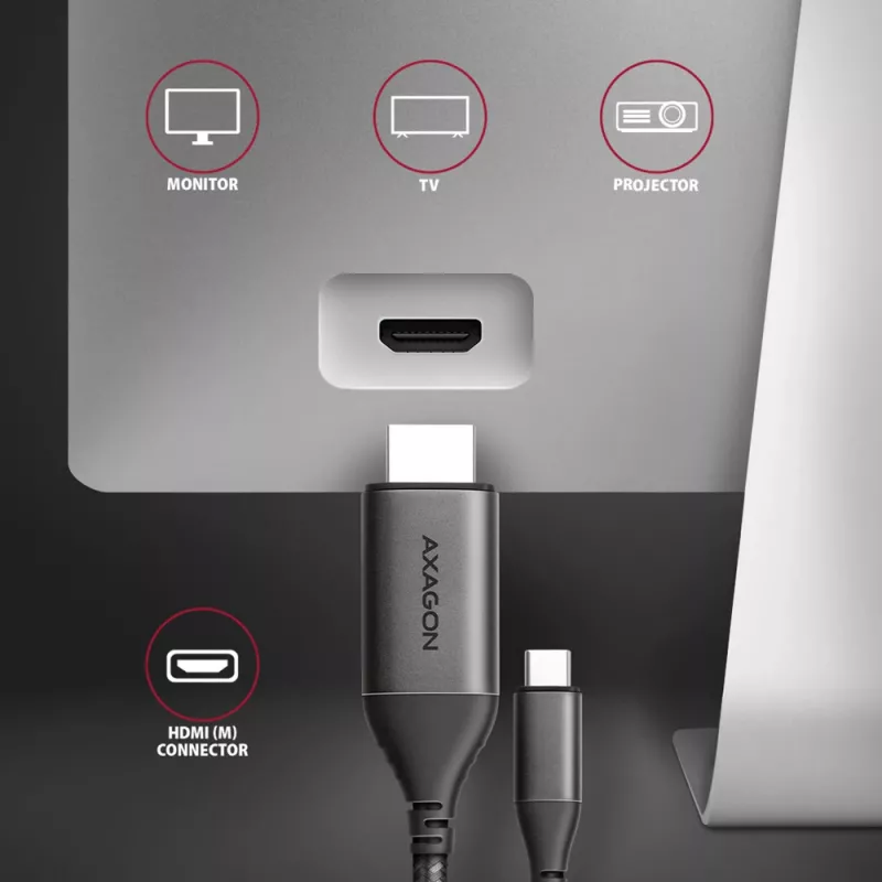 Axagon RVC-HI2MC Καλώδιο USB-C -> HDMI 2.0a 1,8m, 4K/60Hz HDR10