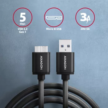 Axagon BUMM3-AM10AB SPEED Καλώδιο Micro-B USB <> USB-A 3.2 Gen 1 1 m