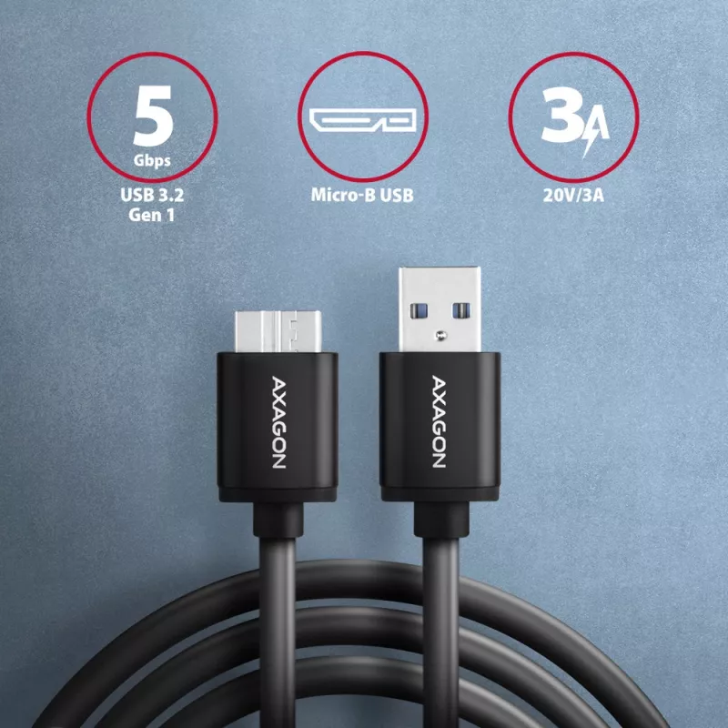 Axagon BUMM3-AM10AB SPEED Καλώδιο Micro-B USB <> USB-A 3.2 Gen 1 1 m