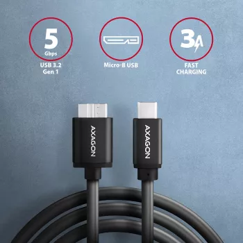 Καλώδιο USB Axagon BUMM3-CM10AB Micro-USB B σε USB C 1m Μαύρο