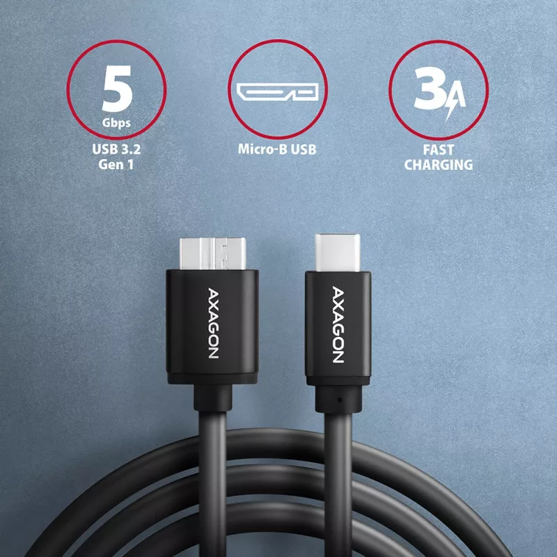 Καλώδιο USB Axagon BUMM3-CM10AB Micro-USB B σε USB C 1m Μαύρο