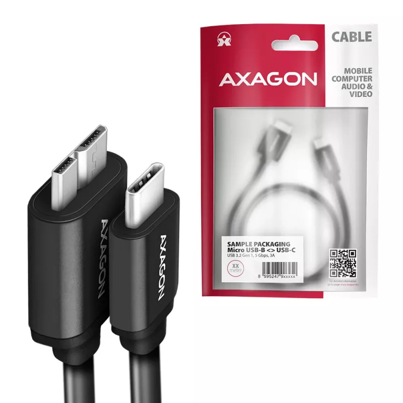 Καλώδιο USB Axagon BUMM3-CM10AB Micro-USB B σε USB C 1m Μαύρο