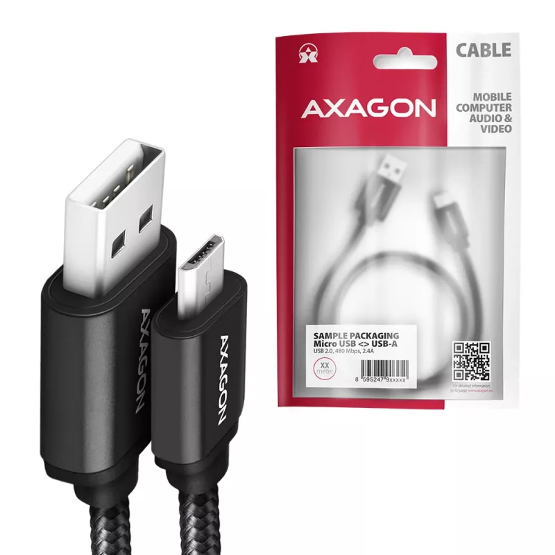 Καλώδιο USB Axagon BUMM-AM15AB USB 2.0 1,5 m Micro-USB B USB A Μαύρο