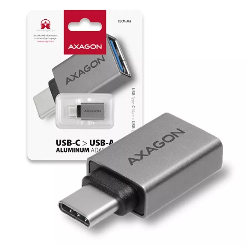 Axagon RUCM-AFA Προσαρμογέας USB-C (M) -> USB-A (F), USB 3.2 Gen 2, 3A, ALU
