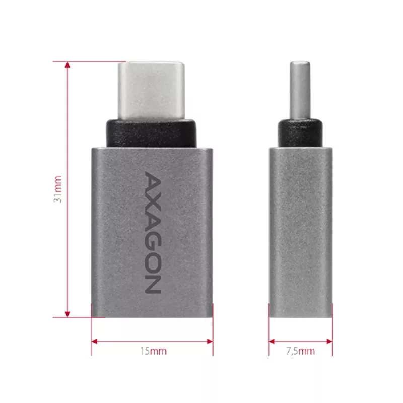Axagon RUCM-AFA Προσαρμογέας USB-C (M) -> USB-A (F), USB 3.2 Gen 2, 3A, ALU