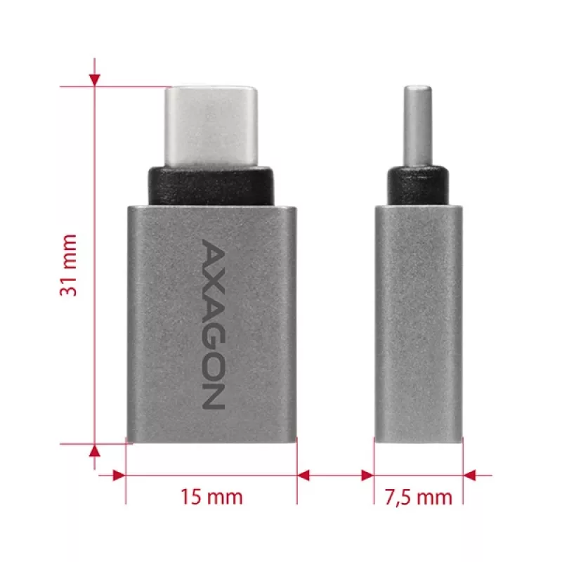 Axagon RUCM-AFA Προσαρμογέας USB-C (M) -> USB-A (F), USB 3.2 Gen 2, 3A, ALU