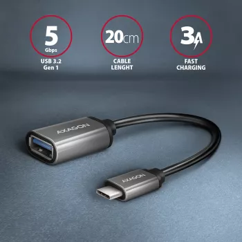 Axagon RUCM-AFAC Καλώδιο προσαρμογέα USB-C (M) -> USB-A (W), 20cm, USB 3.2 Gen 1, 3A, ALU