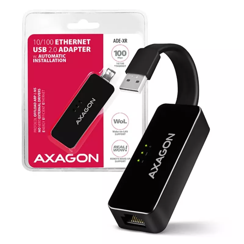 AXAGON ADE-XR προσαρμογέας USB 2.0 Type-A σε Fast Ethernet 10/100, RJ-45, Realtek RTL8152, μαύρος, 23 g