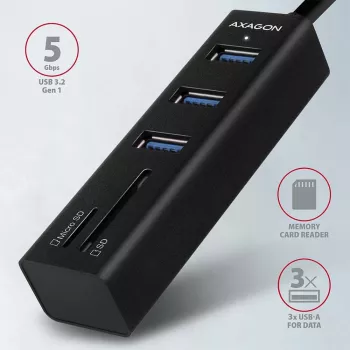 Axagon HMA-CR3A Μεταλλικό USB 3.2 Gen 1 Multi-Port Hub με τρεις θύρες USB και αναγνώστη καρτών