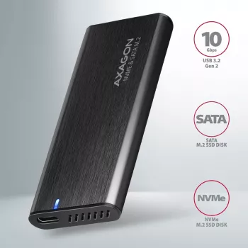 Axagon EEM2-SB2 Εξωτερική μεταλλική θήκη USB-C 3.2 Gen 2 για M.2 NVMe & SATA SSD δίσκους. Χωρίς βίδες