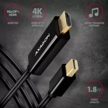 Axagon RVDM-HI14C2 Καλώδιο προσαρμογέα Mini DisplayPort σε HDMI 4K 30Hz 1,8m
