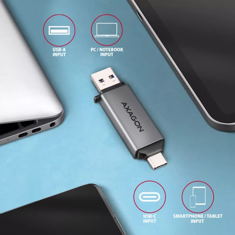 Axagon CRE-DAC USB-C+ USB-A 5 Gbps MINI 2-Slot & LUN Αναγνώστης καρτών SD/microSD USB 3.0 Type-A/Type-C Γκρι