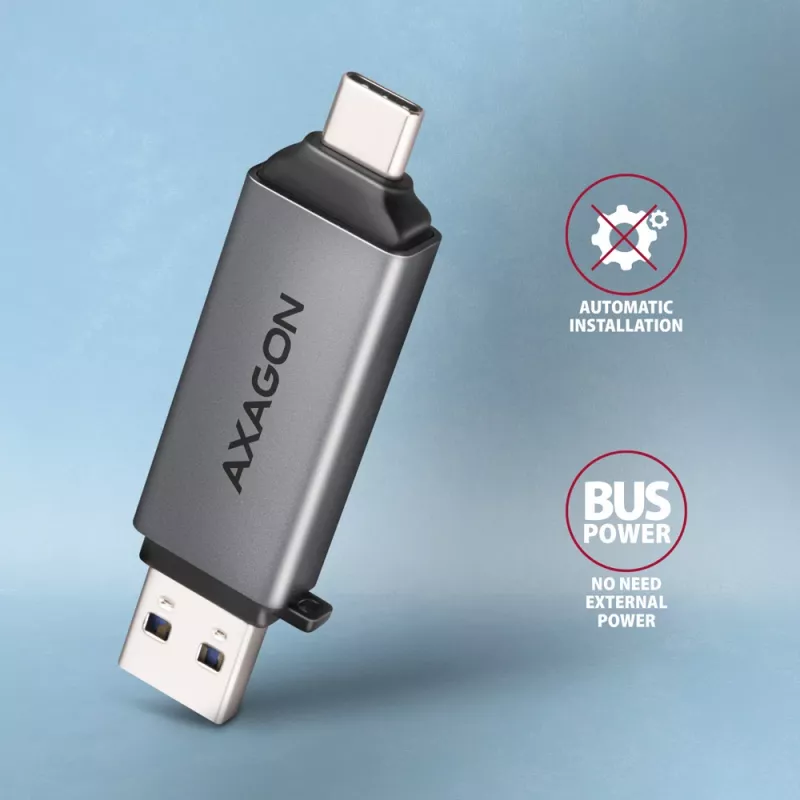 Axagon CRE-DAC USB-C+ USB-A 5 Gbps MINI 2-Slot & LUN Αναγνώστης καρτών SD/microSD USB 3.0 Type-A/Type-C Γκρι