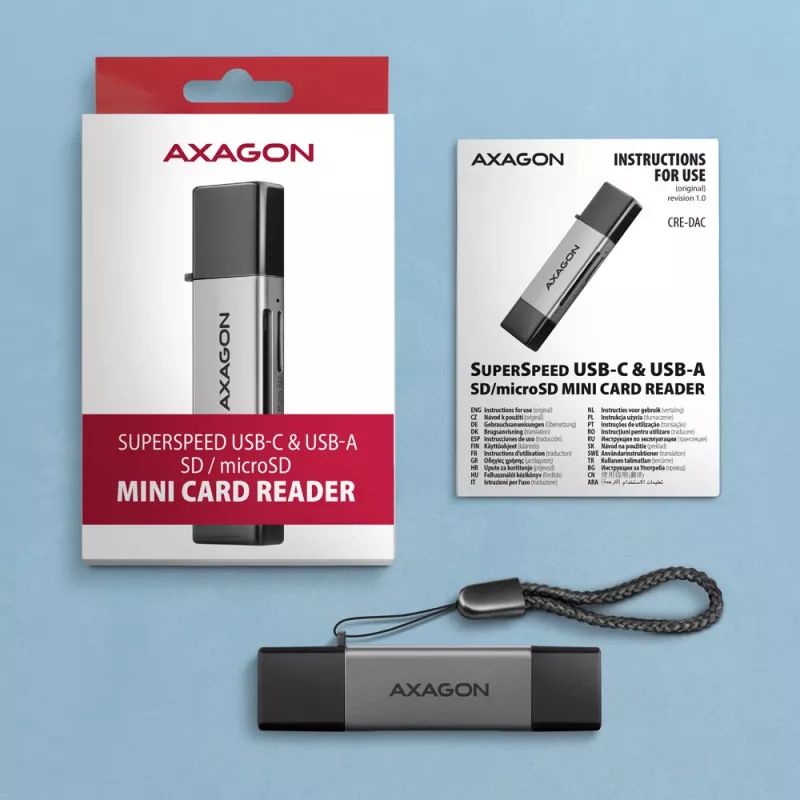 Axagon CRE-DAC USB-C+ USB-A 5 Gbps MINI 2-Slot & LUN Αναγνώστης καρτών SD/microSD USB 3.0 Type-A/Type-C Γκρι
