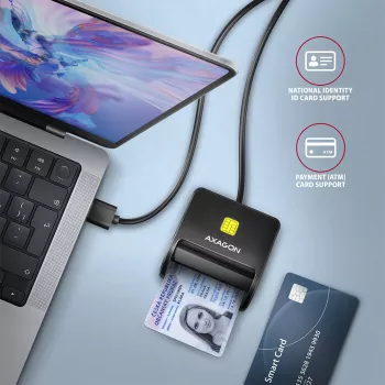 Axagon CRE-SM3N Επίπεδος αναγνώστης 스마트 καρτών/ID USB-A, USB 2.0, 1,3 m, Μαύρο, 57 g