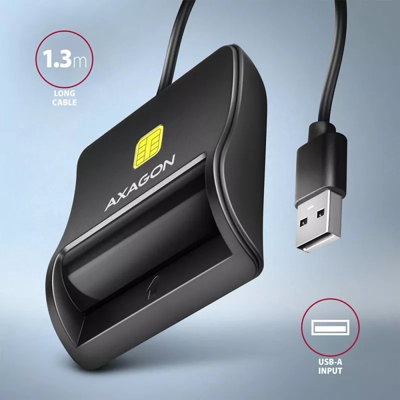 Axagon CRE-SM3N Επίπεδος αναγνώστης 스마트 καρτών/ID USB-A, USB 2.0, 1,3 m, Μαύρο, 57 g