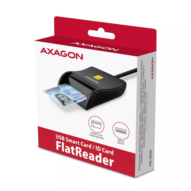 Axagon CRE-SM3N Επίπεδος αναγνώστης 스마트 καρτών/ID USB-A, USB 2.0, 1,3 m, Μαύρο, 57 g