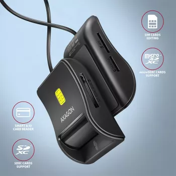 Axagon CRE-SM3SD Επίπεδος αναγνώστης 스마트 καρτών & SD/microSD/SIM Indoor USB 2.0 Μαύρο