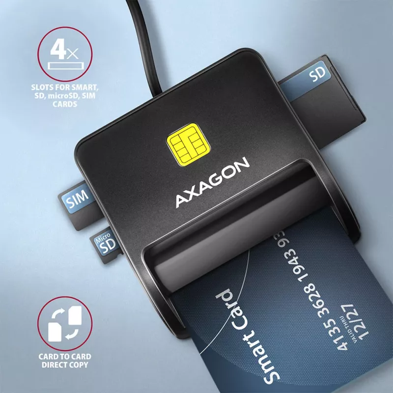 Axagon CRE-SM3SD Επίπεδος αναγνώστης 스마트 καρτών & SD/microSD/SIM Indoor USB 2.0 Μαύρο