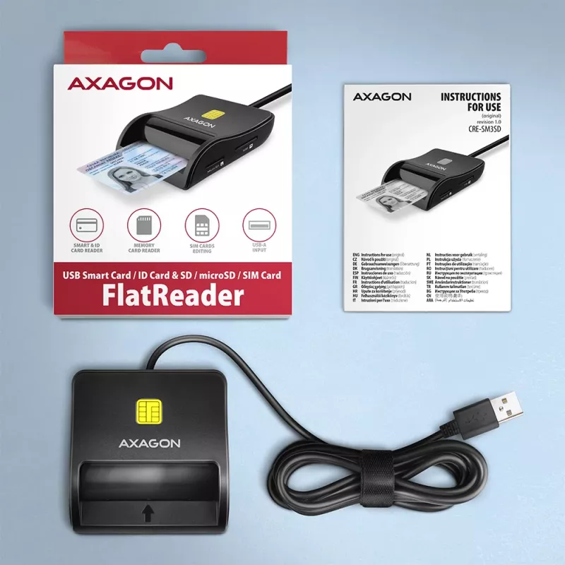 Axagon CRE-SM3SD Επίπεδος αναγνώστης 스마트 καρτών & SD/microSD/SIM Indoor USB 2.0 Μαύρο