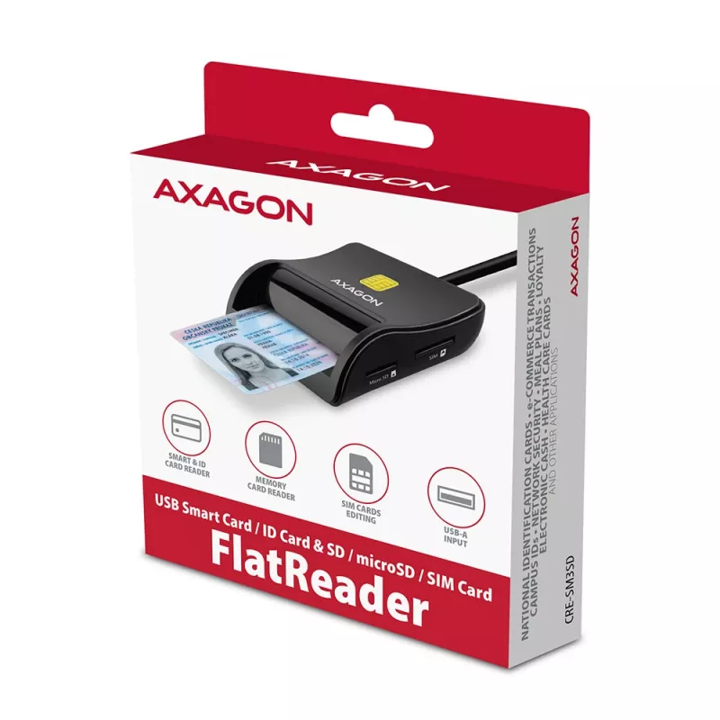 Axagon CRE-SM3SD Επίπεδος αναγνώστης 스마트 καρτών & SD/microSD/SIM Indoor USB 2.0 Μαύρο