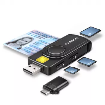 Axagon CRE-SMP2A Αναγνώστης καρτών USB Smartcard & SD/microSD/SIM PocketReader Indoor USB Type-A/USB Type-C Μαύρο