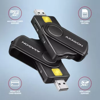 Axagon CRE-SMP2A Αναγνώστης καρτών USB Smartcard & SD/microSD/SIM PocketReader Indoor USB Type-A/USB Type-C Μαύρο
