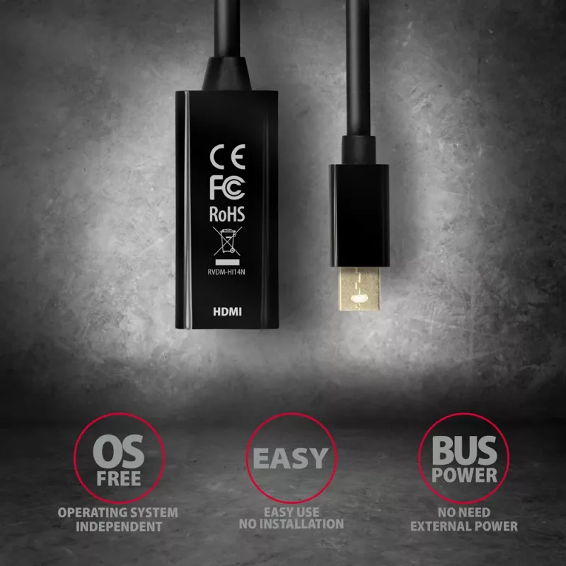 Axagon RVDM-HI14N Προσαρμογέας Mini DisplayPort -> HDMI 1.4 4K/30Hz