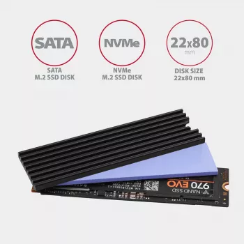 Axagon CLR-M2L3 Παθητική ψύκτρα αλουμινίου για όλα τα M.2 SSD, μέγεθος 2280, ύψος 3 mm