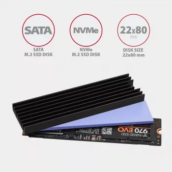 Axagon CLR-M2L6 Παθητική ψύκτρα αλουμινίου για όλα τα M.2 SSD, μέγεθος 2280, ύψος 6 mm