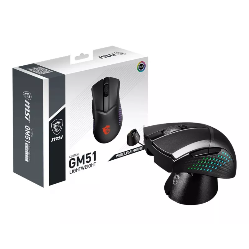 MSI CLUTCH GM51 LIGHTWEIGHT WIRELESS Ποντίκι Gaming Δεξιόχειρας RF + Bluetooth + USB Type-C Οπτικό 26000 DPI
