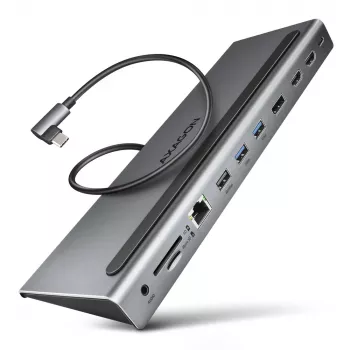 Docking station Axagon HMC-4KX3 USB-C 5Gbps Hub, 3x USB-A, 2x HDMI, DP, RJ-45, SD/microSD, Ήχος, PD 100W, Καλώδιο 40cm