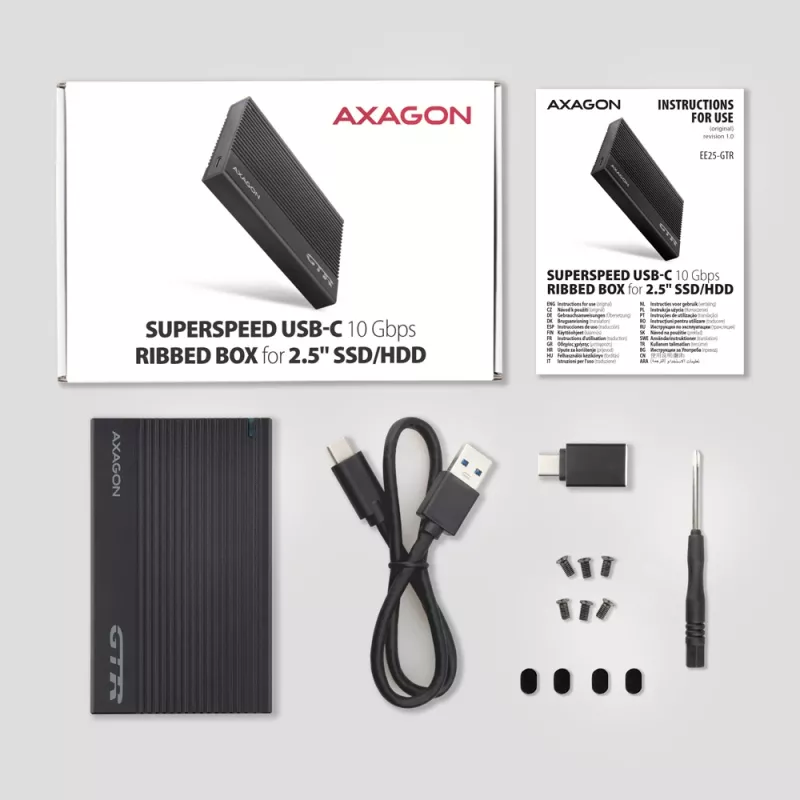 Θήκη HDD/SSD Axagon EE25-GTR USB-C 3.2 Gen 2 Μαύρο 2,5 ίντσες
